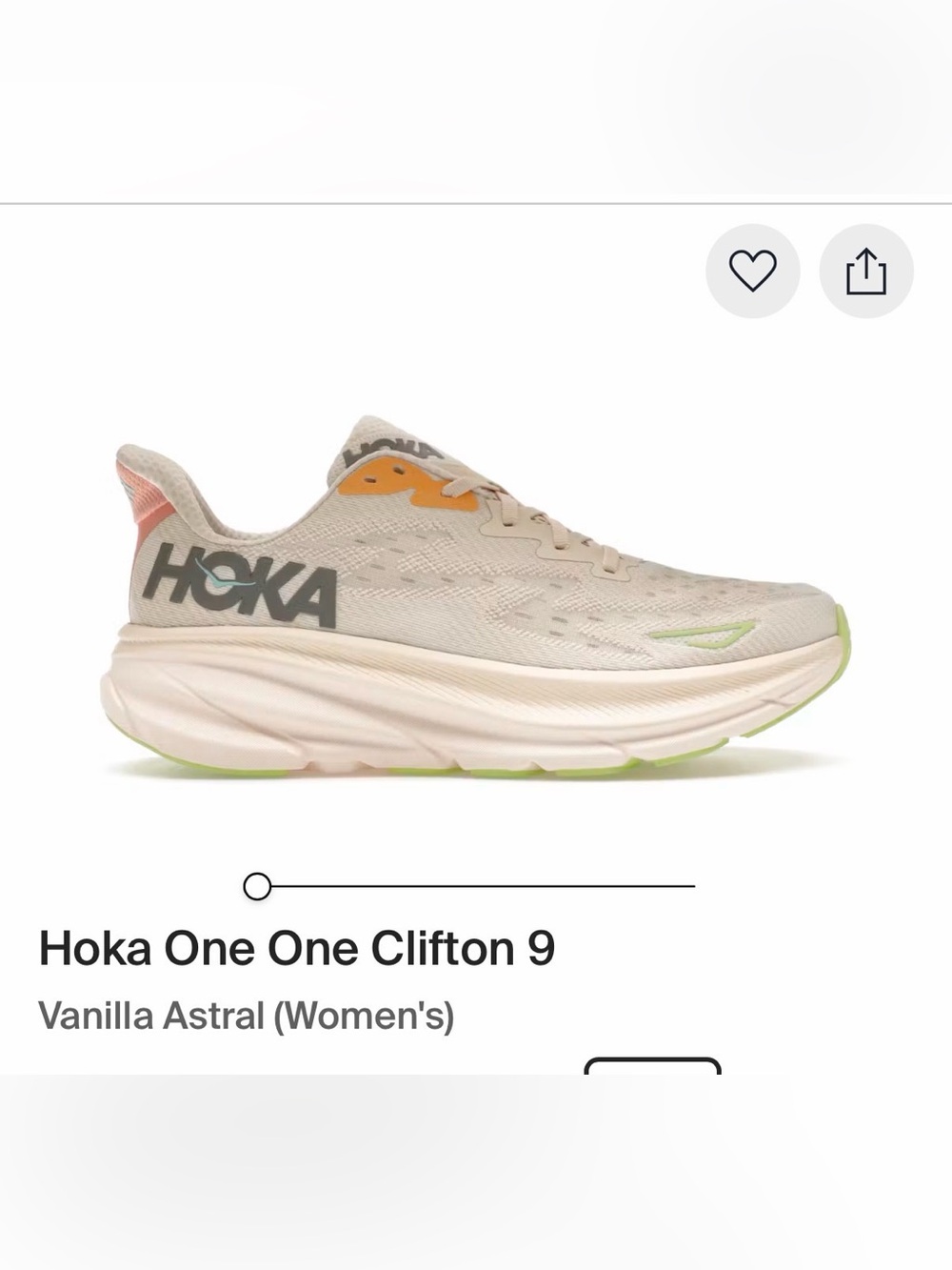 Hoka Clifton 9 Women's Running Shoe - Astral Beige with Lime and Coral Accents